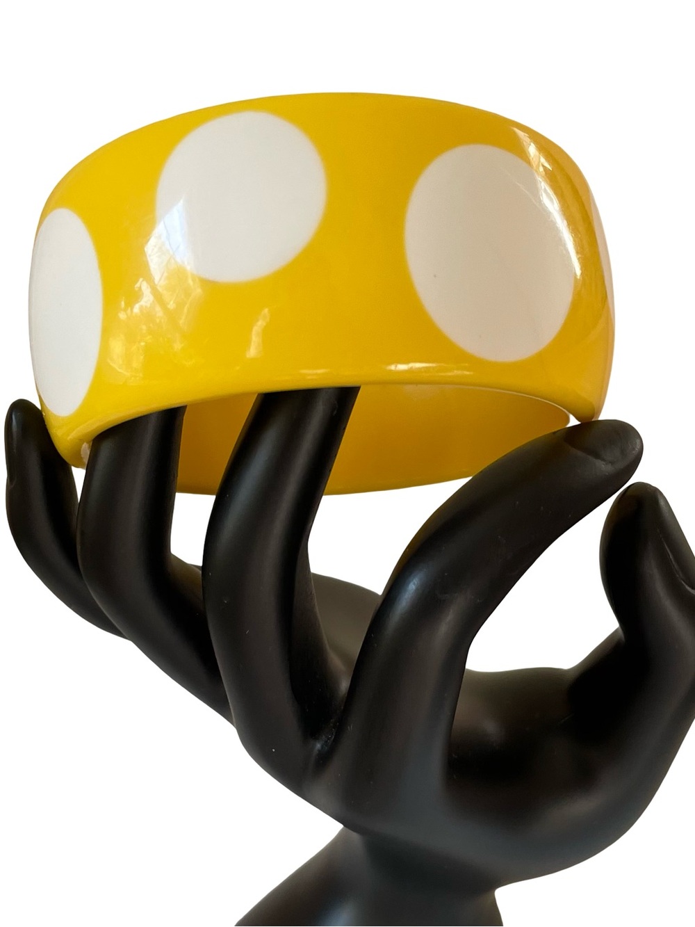 Vintage MOD 1960s Yellow Lucite Polka Dot Bangle Bracelet